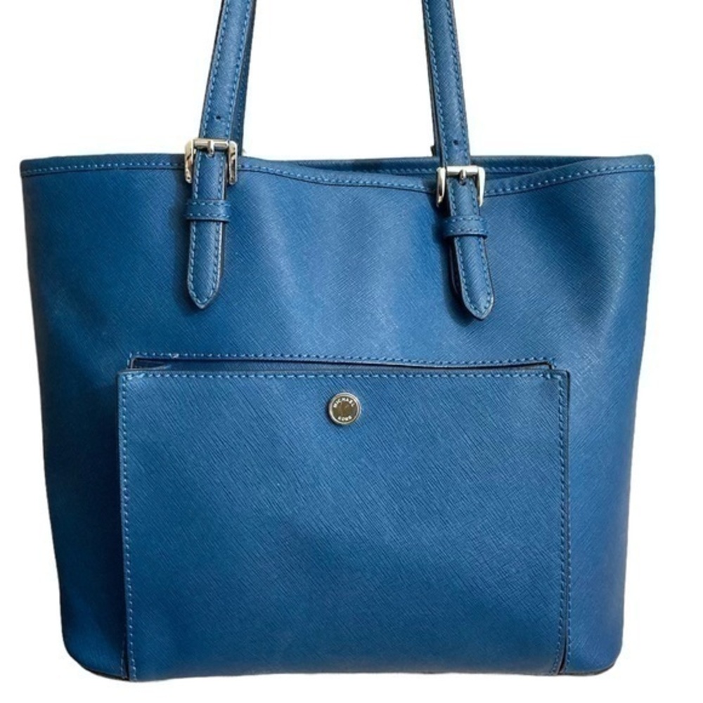 Michael kors blue saffiano leather front pocket tote bag